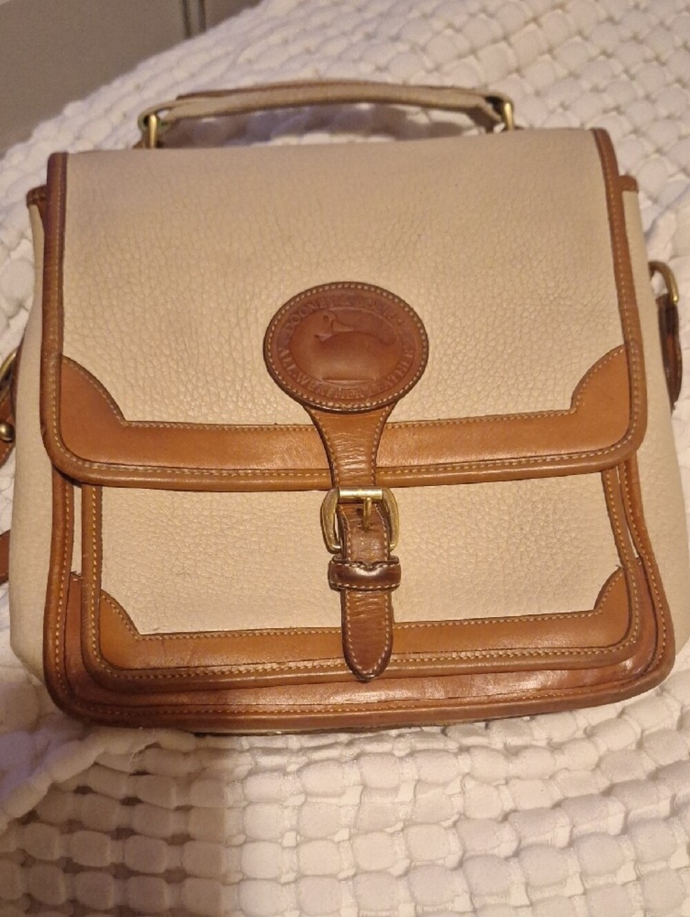 Dooney & Bourke Cream and Tan Pebbled Leather Crossbody - Picture 11 of 11